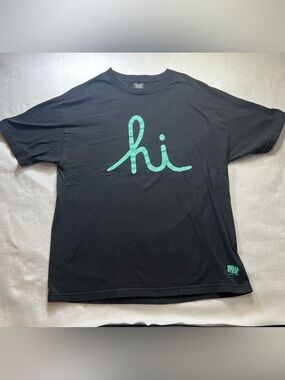 Hi Script Graphic Tee - Black with Teal Print in4mation. (0057)